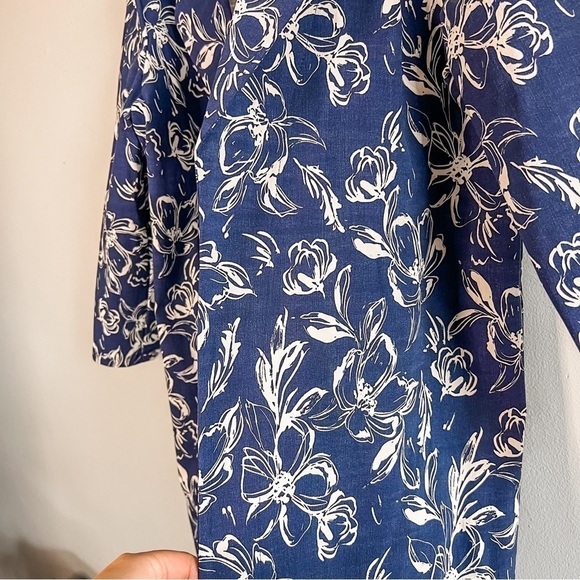 Slinky Brand Blue & White Floral Trench Style Open Front Longline Coat Large - Picture 6 of 6